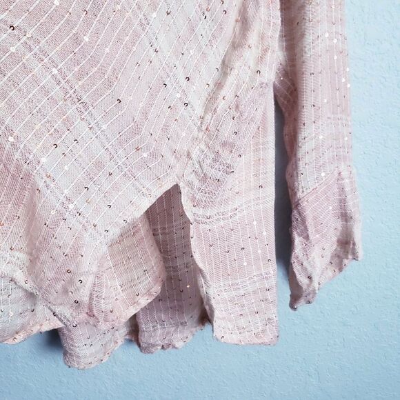 Free People Fearless Love Woven Plaid Sequin Oversized Long Sleeve Top - Picture 7 of 8